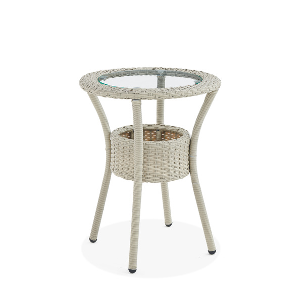 Alaterre Furniture Haven All-Weather Wicker Outdoor Round Glass-Top Accent Table with Storage AWWE02EE